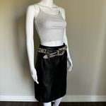 Vintage Black Leather High Rise Skirt With Back Slit Size 6 Photo 5