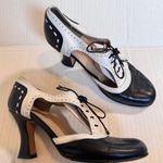 Anyi Lu Black White Leather Oxford Lace Up Heels Womens 7 Classic Preppy Fall Photo 0