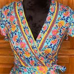 Princess Polly  V-Neck Floral Print Ruffle Wrap Mini Dress Blue‎ Bohemian Size 2 Photo 9