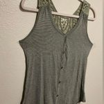 H.I.P. Racerback Sage Green Lace Button Front Summer Tank Top Photo 2