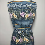 Vintage 90s Teddi Maxi Dress M Tropical Print & Zebras Sleeveless Tie Hawaiian Blue Size M Photo 4