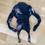 Sheer Mesh High Neck Suspender Belt Long Sleeve Body Top in Black Multi Blue Photo 3