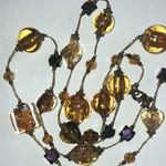 Boho Clear Yellow Gold Tone Shimmer AB Beaded Millefiori Flower Beads Necklace Photo 7