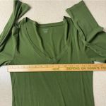 J.Crew Long Sleeve V Neck Fitted Tee Women’s Medium Olive Green Top- FLAWED Photo 9