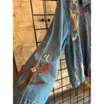 Tantrums Womens Shirt Sz XL Blue Denim LS Button Up Embroidered Monkey Boho Photo 2