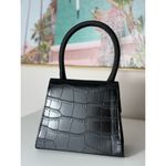Black Croc Faux Leather Mini Top Handle Purse Gold Buckle Small Handbag Photo 4