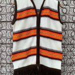 Vintage 70s knit striped zip up sweater vest with fringe Size L Photo 0