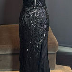 Womens Black Mermaid Fit Prom Party Formal Dress Sparkly Sequins Leg Slit Size 4 Photo 0