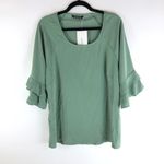 Bloomchic  Womens Plain Ruffle Tiered Round Neck Blouse Green 12 Photo 2
