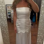 Bridal White Satin Strapless Dress with Shear Chiffon Underlay and Scarf with Pearl Beading Size 4 Photo 1