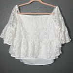a.n.a . White Floral Lace Boho Top Size L | Off Shoulder Peplum Blouse Photo 0