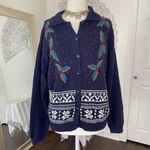 Dress Barn Classic Americana Navy Blue Red Christmas Chunky Cardigan Sweater L Photo 2