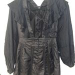 Evening Date Ruffle & Lace Trim Romper Linen Size Small Black Photo 4