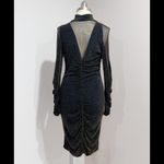 Venus  Women's Shimmer Black /Gold Long Sleeve Ruched Party Cocktail Dress Size M Photo 3