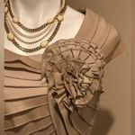 Cartise Tan Midi Vertical LaceTiered Layered Formal Dress Size 10 Zip In Back Photo 1