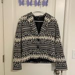 Scott Taylor women’s cream black embroidered pattern shoulder pad blazer jacket‎ Size L Photo 0