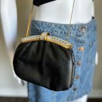 Black Leather Crossbody Purse With Pave Style Crystals And Gold Strap Photo 3