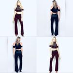 None Womens Black Velvet Two-Piece Set Cozy Sexy High Waist Long Pants Lounge Photo 1