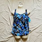 Aquabelle Floral Bue, Purple, and Black Women’s Swim Tankini Top Blue Size 24 Photo 1