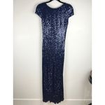 Badgley Mischka Collection Gown Navy Blue Sequin Draped Back Formal Evening 2 Photo 2