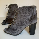 Report Ankle Booties Block Heel Brocade Open toe Lace Up Gray Sz 7.5 Women's Photo 0