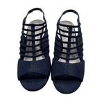Impo Size 6.5 Strappy Navy Blue Peep-Toe Heels With Slingback Stiletto Heel Photo 0