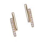 Boutique NEW Womens Gold Plated Sterling Silver Bar Simulated Diamond Stud Earring, 12mm Photo 0