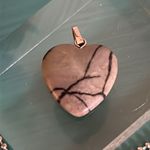 2 Picasso Jasper, Amazonite Heart Shaped Stone Pendants with a Silver Tone Chain Blue Photo 2