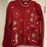 Croft & Barrow VTG  Size M Red and White Cardinal Snowflake Knit Full Zip Sweater Photo 0