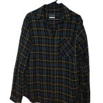 Original Use Flannel Shirt Plaid LongSleeve ButtonUp Top Black BlueYellow M(252) Photo 0