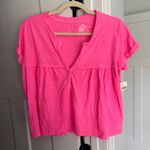Pilcro NWT  Anthropologie Babydoll Henley Neon Pink Short Sleeve V Neck Top Photo 1