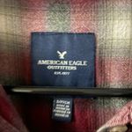 American Eagle  Brown & White Plaid Flannel Button Down Hi-Lo Top Small Photo 2