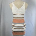 Striped Ribbed Knit Midi Dress Spaghetti Strap V Neck Bodycon Womens Small White Photo 4