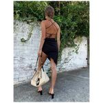 LIONESS  The Vivien Dress Small Black Strappy Open Back Mink Lace Up Party‎ NWT Photo 1