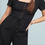 Maeve Anthropologie Black Square Neck Button Front Wide Leg Jumpsuit Size 4 Photo 2