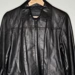 EXPRESS  Black Genuine Leather Zip Front Jacket Womens Small Y2K Minimal Moto Photo 2