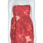 Banana Republic 100% Silk Y2K Red Floral Babydoll Strapless Top S/M Sz8 Romantic Photo 0