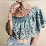 Free People Light Blue Lace Crop Top Photo 1