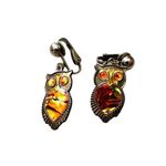 Vintage Owl Clip On Earrings Abalone Shell Yellow Set Photo 0