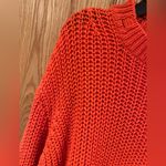 ZARA ‎ Flame Orange Distressed Ripped Oversized Cropped Knit Sweater Size Small Photo 10
