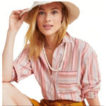 Anthropologie Maeve Lida Linen Cotton Popover Top Blouse in Pink Stripes, Small Photo 2