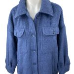 Treasure & Bond Women's Blue Wool Faux Fur Button Down Shacket Shirt Jacket Sz M Photo 2