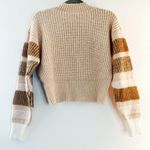 Topshop Sweater Beige Tan Stripe Sleeves Ribbed Crewneck Sweater Sz 0/2 (US) EUC Photo 11