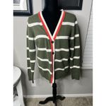 Sundry  Striped Cardigan Wool Blend Button Olive Ivory w/Orange Detail Small Photo 7