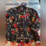 Silkland Women's Shirt Long Sleeve Kimono Top Black Red Beaded Flowers Silk Sz M Size M Photo 1