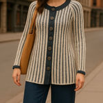 Pure Handknit Artisan Stripe Cotton Cardigan Sweater | Small | Neutral Style Black Photo 0