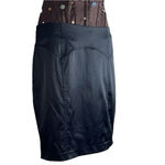 Bebe Y2K 2b Black Satin Ruffle Bustle Back Slit Straight Mini Pencil Skirt Small Business Casual Sexy Cocktail Photo 6