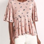 Lucky Brand blush pink floral shark bite hem flutter sleeve top Photo 0