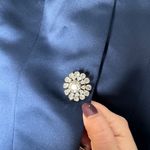WATTERS AND WATTERS NWT Vintage Navy Satin Dress Top Rhinestone Buttons Size 10 Blue Photo 6