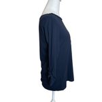 Loft Outlet Navy Blue Garden Nature Graphic Top 3/4 Tie Sleeves Small Flower Photo 2